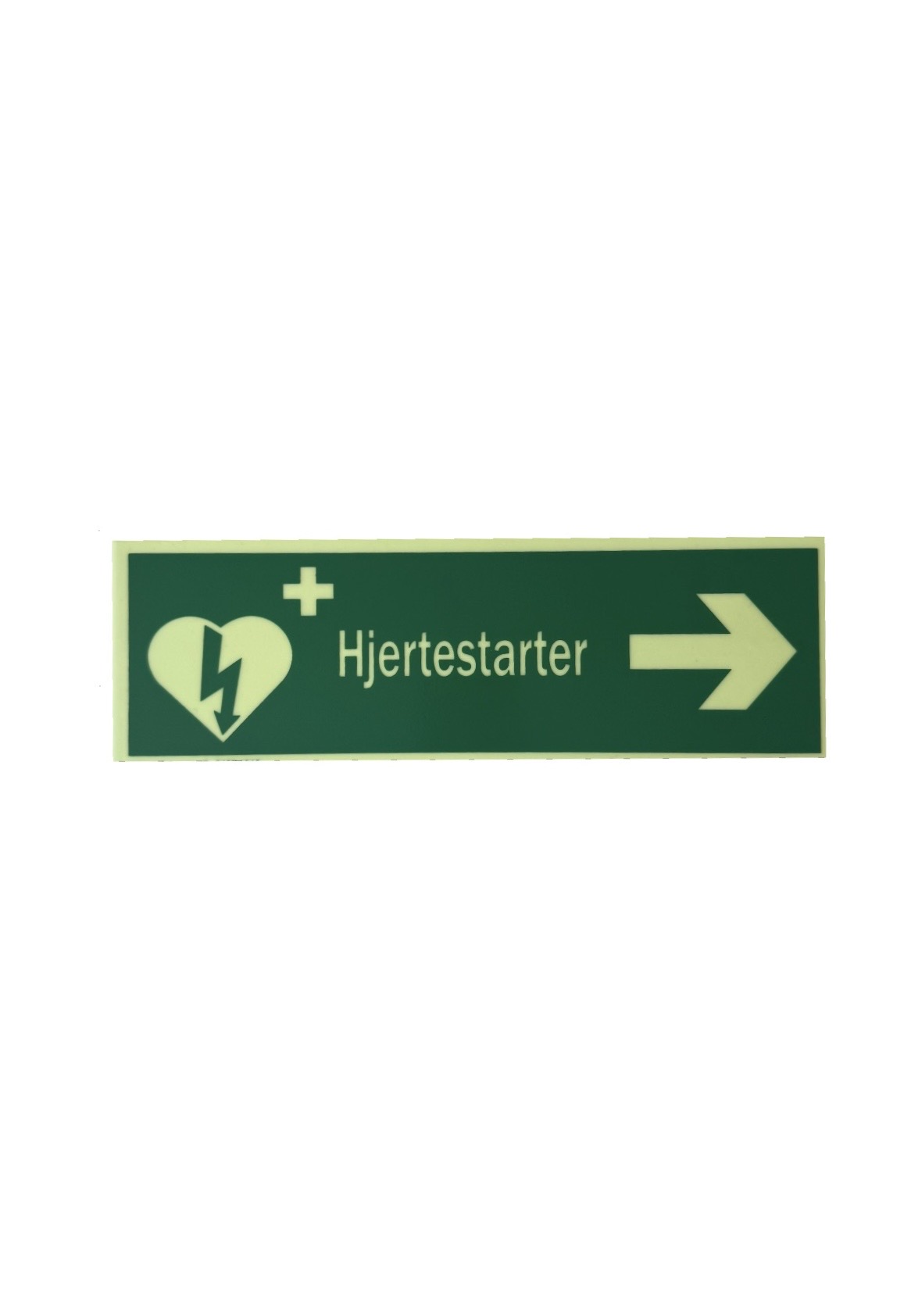 Skilt Hjertestarter til høyre
